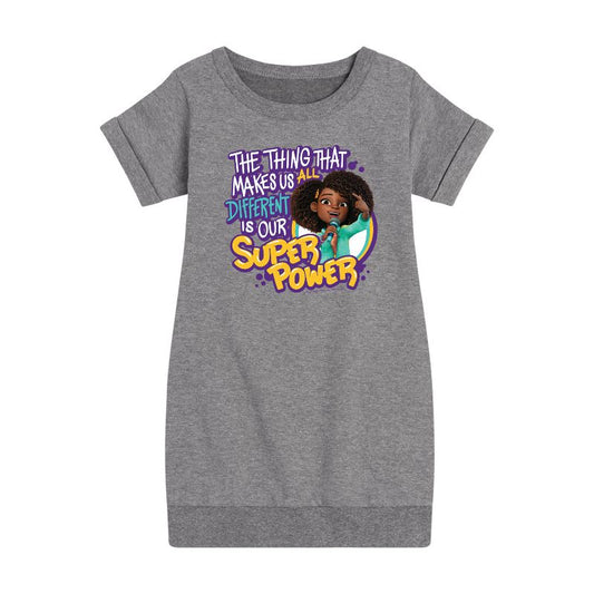 Girls' - Karma's World - Our Super Power Graphic Short Sleeve Fleece Dress