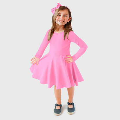 فستان سكيتر بأكمام طويلة من سيتي ثريدز للبنات مصنوع من قماش جيرسي ناعم 100% قطن - فستان دوار مصنوع في الولايات المتحدة الأمريكية للأطفال الصغار/الأطفال