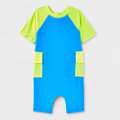 Kids' Adaptive Short Sleeve Reversible One Piece Rashguard - Cat & Jack™ Blue/Yellow