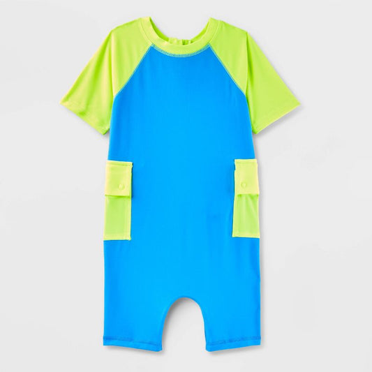 Kids' Adaptive Short Sleeve Reversible One Piece Rashguard - Cat & Jack™ Blue/Yellow