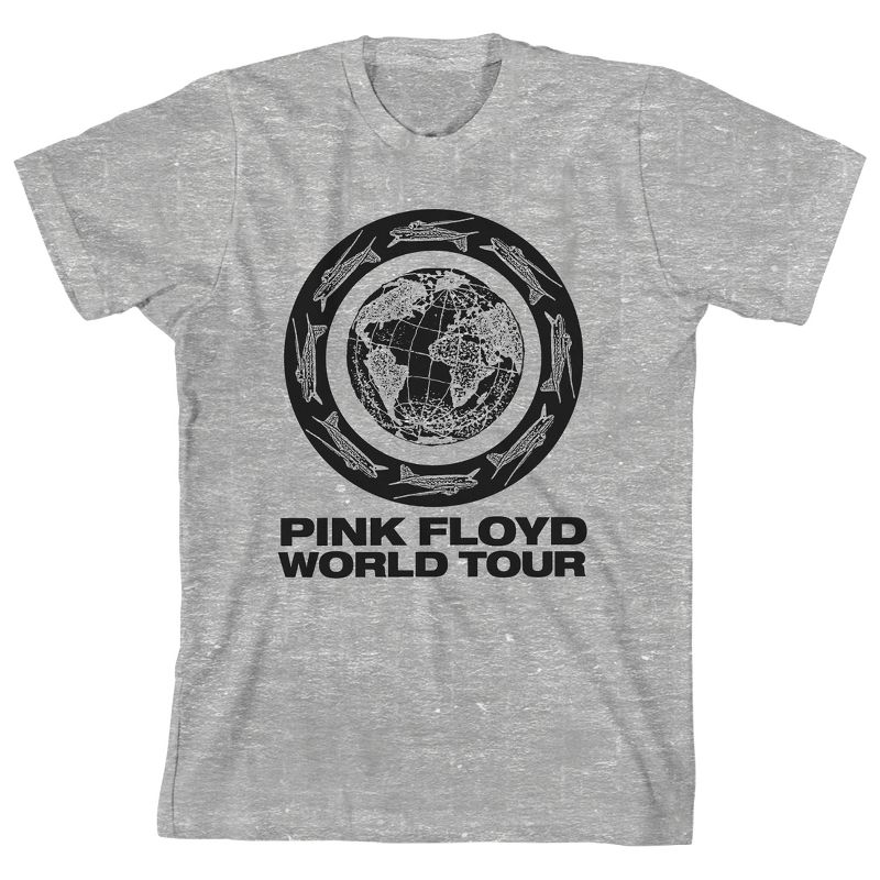 تي شيرت رياضي هيذر للأولاد بأكمام قصيرة وياقة دائرية من Pink Floyd World Tour Earth &amp; Planes