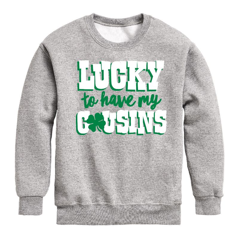Boys' - Instant Message - St. Patrick's Day Lucky to Have My Cousins Graphic Long Sleeve Fleece Sweatshirt