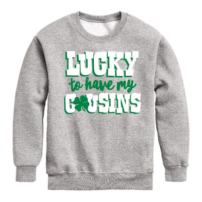 Boys' - Instant Message - St. Patrick's Day Lucky to Have My Cousins Graphic Long Sleeve Fleece Sweatshirt