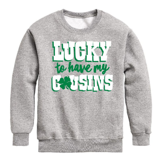 Boys' - Instant Message - St. Patrick's Day Lucky to Have My Cousins Graphic Long Sleeve Fleece Sweatshirt