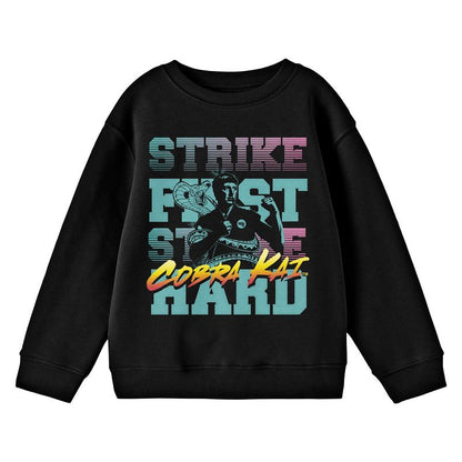 Cobra Kai Strike First Strike Hard Crew Neck Long Sleeve Youth Black Tee