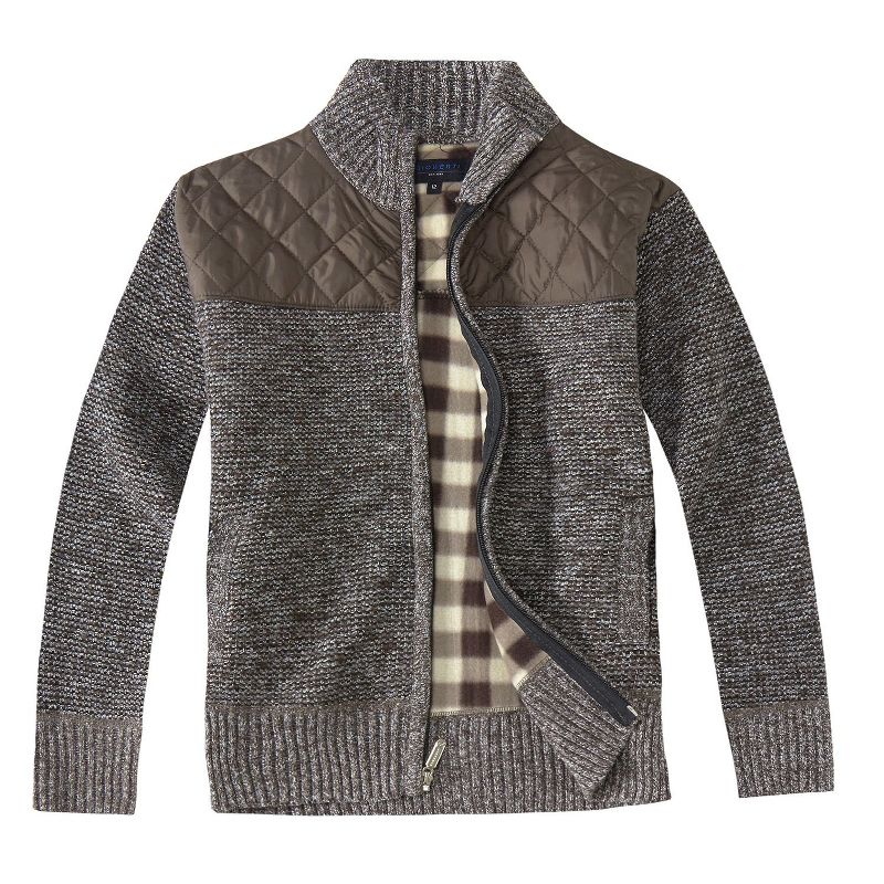 Gioberti Boy's Knitted Full Zip Cardigan Sweater With Soft Brushed Flannel Lining
