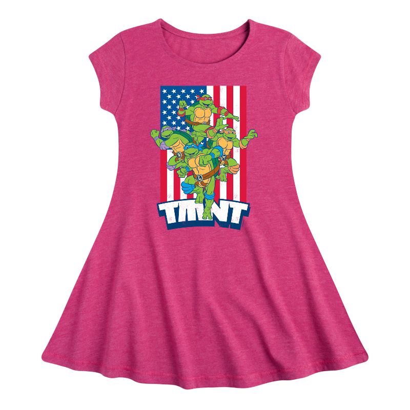 Girls' - Teenage Mutant Ninja Turtles - USA Turtles Fit & Flair Cap Sleeve Dress