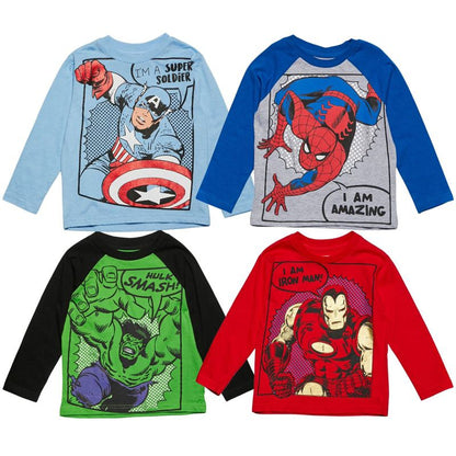 Marvel Avengers 4 Pack Long Sleeve T-Shirts Toddler to Big Kid