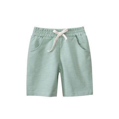 MyKids-USA Boys Solid Color Green Soft Casual Style Shorts