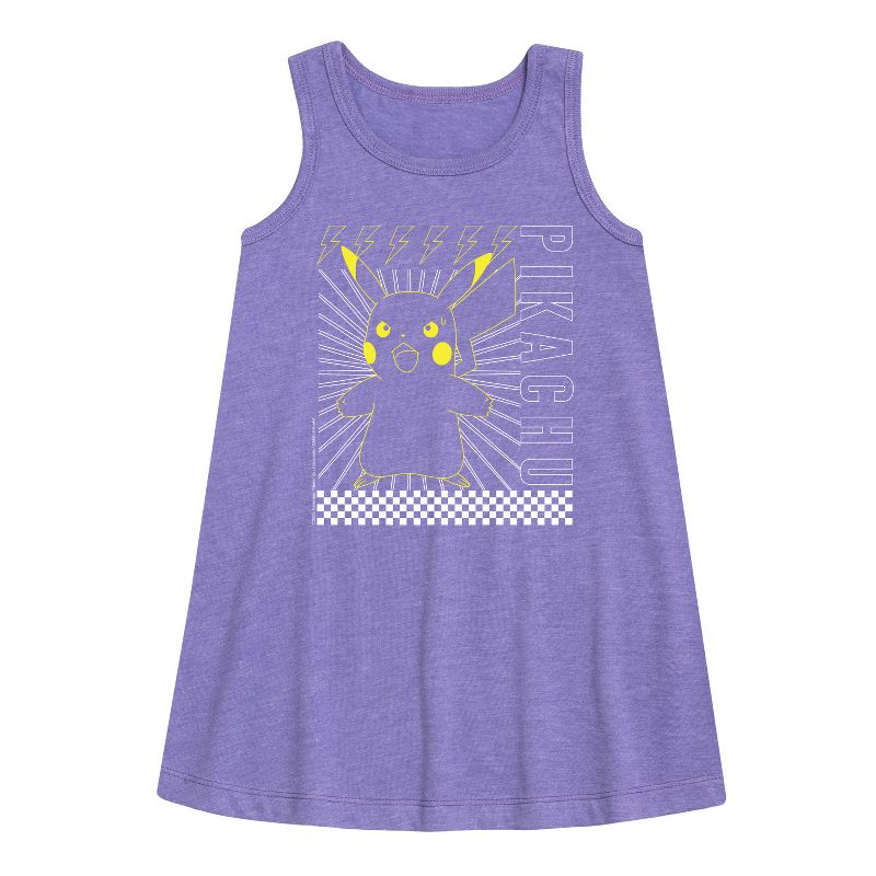 Girls' - Pokémon - Pikachu Checkered Graphic Sleeveless Aline Dress