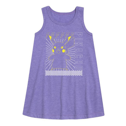 Girls' - Pokémon - Pikachu Checkered Graphic Sleeveless Aline Dress