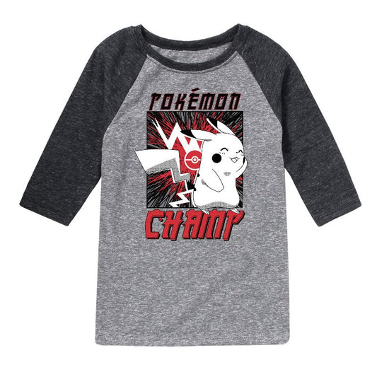Boys' - Pokémon - Champ Pikachu Shy Raglan Graphic T-Shirt
