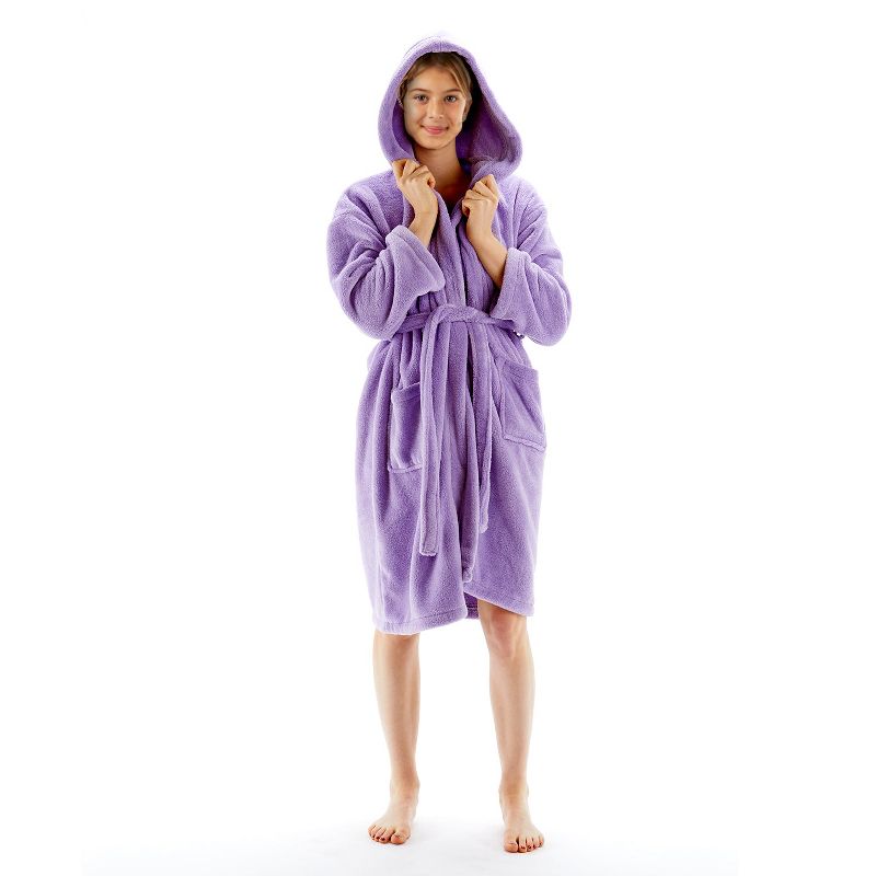 BC BARE COTTON Girls Hooded Robe Microfiber Plush Fleece Bathrobe