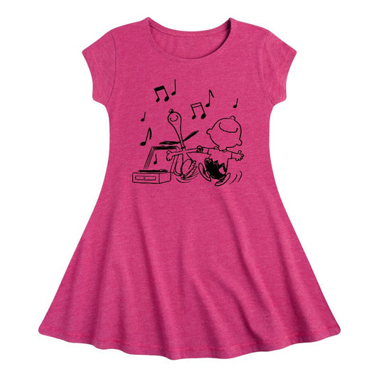 Girls' - Peanuts - Snoopy Dancing Fit & Flair Cap Sleeve Dress