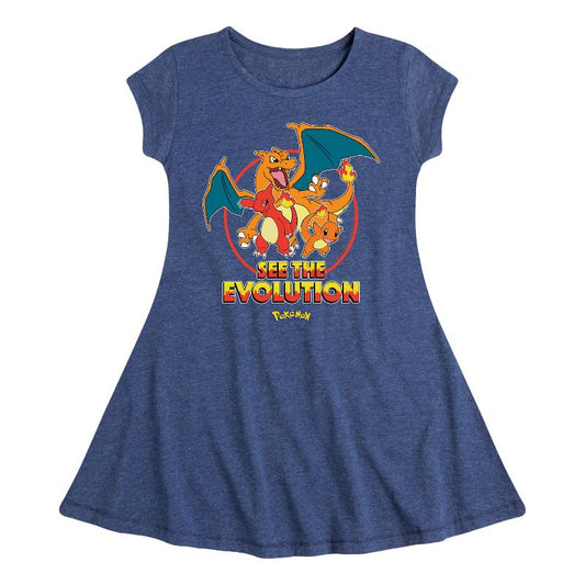 Girls' - Pokémon - Charmander See The Evolution Fit & Flair Cap Sleeve Dress