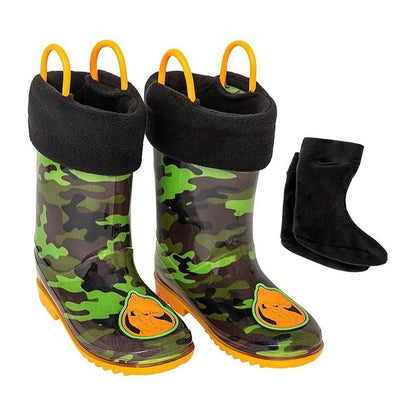 Addie & Tate Boys and Girls Rain Boots with Sock, Kids Rubber Boots- Size 8T-12 Years (Dino/Camo)