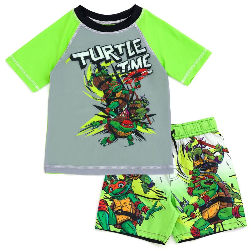 طقم ملابس للأطفال الصغار من Teenage Mutant Ninja Turtles UPF 50+، سترة واقية من الطفح الجلدي وسروال سباحة