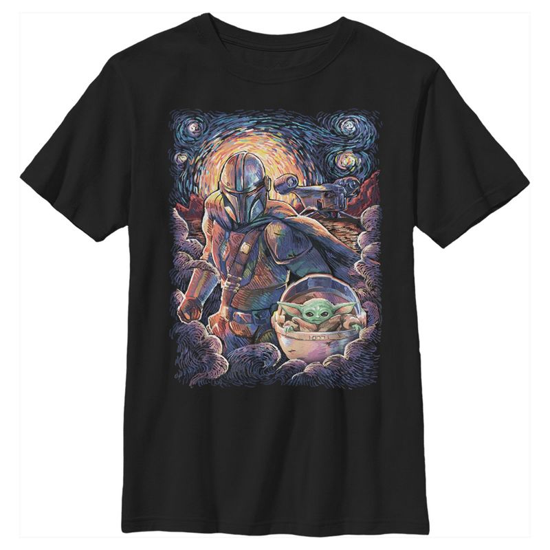 Boy's Star Wars The Mandalorian Starry Night Best Friend Portrait T-Shirt