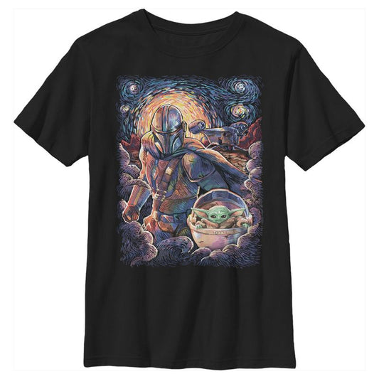 Boy's Star Wars The Mandalorian Starry Night Best Friend Portrait T-Shirt