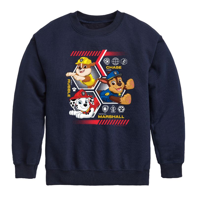 Boys' - Paw Patrol - Chase Rubble Marshall Hexagons Graphic Long Sleeve Fleece Sweatshirt