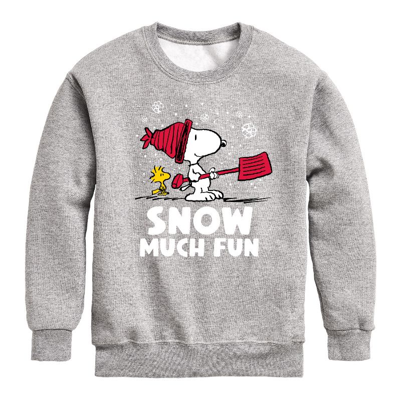 Boys' - Peanuts - Snoopy and Woodstock Snow Much Fun Graphic Long Sleeve Fleece Sweatshirt