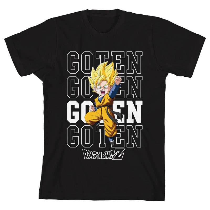Dragon Ball Z Super Saiyan Goten Repeat Text Boy's Black Crew Neck Short Sleeve T-shirt