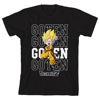 Dragon Ball Z Super Saiyan Goten Repeat Text Boy's Black Crew Neck Short Sleeve T-shirt