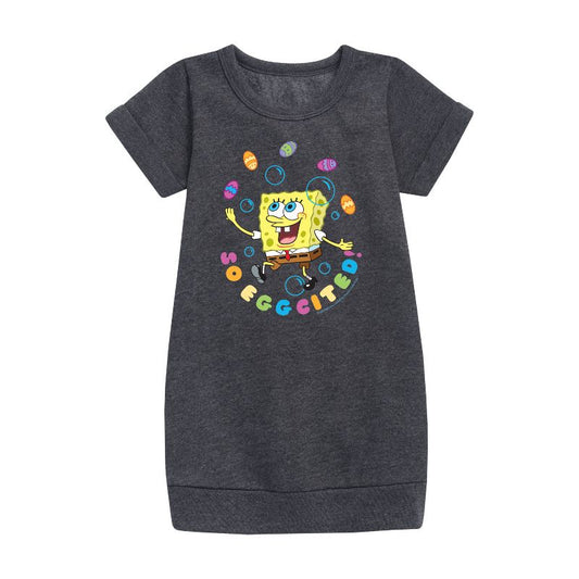 Girls' - SpongeBob SquarePants - So Eggcited Graphic Short Sleeve Fleece Dress