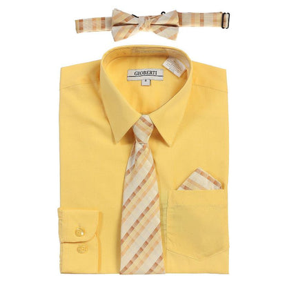 Gioberti Boy's Long Sleeve Dress Shirt and Plaid Tie Accessories Set