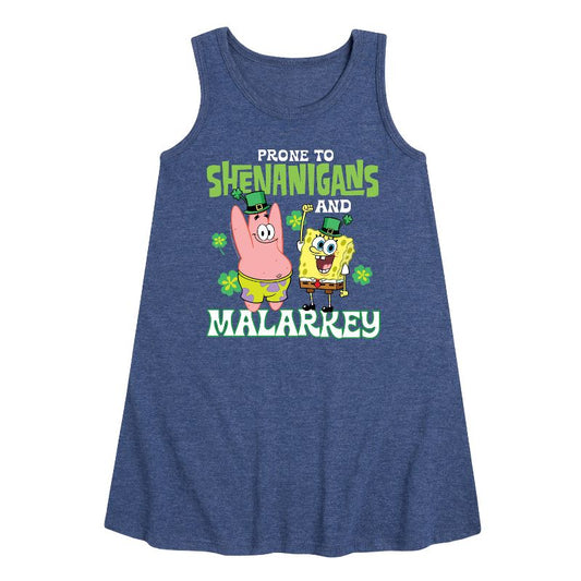 Girls' - SpongeBob Squarepants - Prone To Shenanigans And Malarkey Graphic Sleeveless Aline Dress
