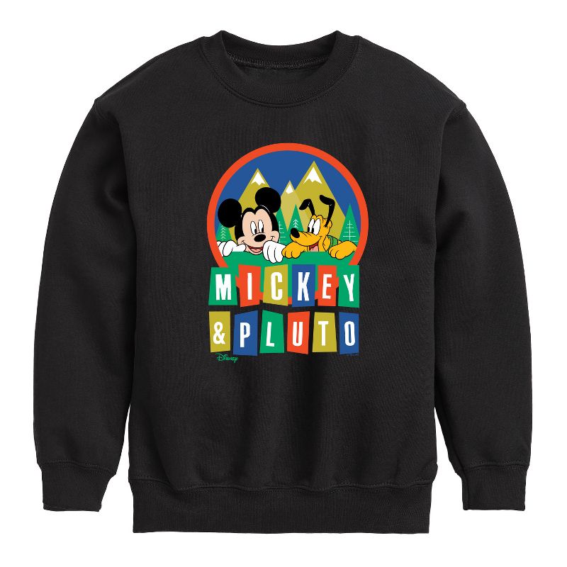 Boys' - Disney - Mickey And Pluto Graphic Long Sleeve Fleece Sweatshirt