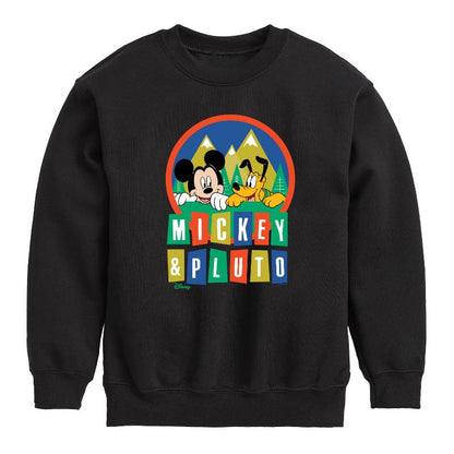 Boys' - Disney - Mickey And Pluto Graphic Long Sleeve Fleece Sweatshirt