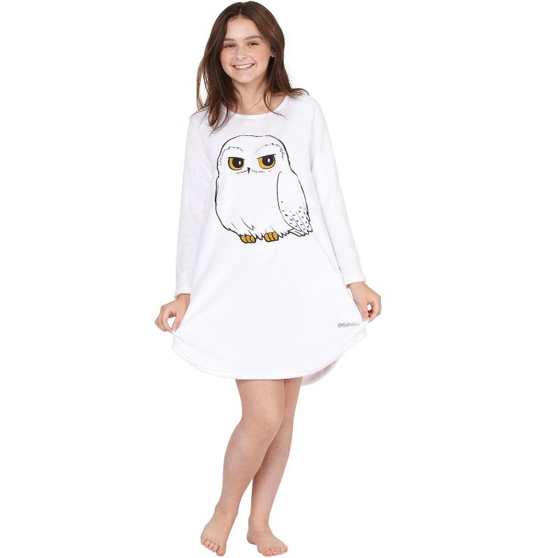 Harry Potter Pajama Girls' Hedwig Owl Micro Raschel Fleece Hi-Lo Nightgown