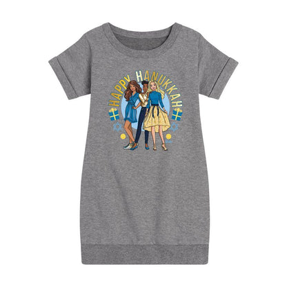 فستان باربي وأصدقائه للعطلات من الصوف بأكمام قصيرة ورسومات جرافيكية للبنات