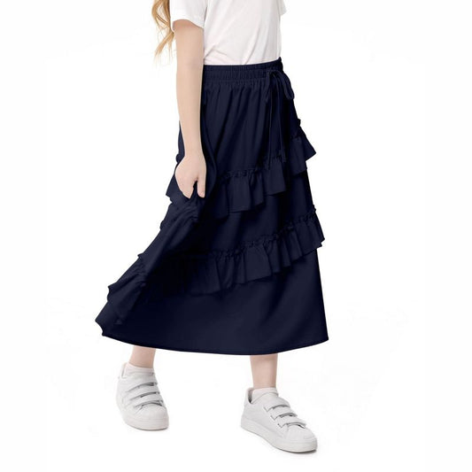 Girls Ruffled Skirts Summer Highwaist Maxi Skirts for Girls A-line Adjustable Drawstring Skirts with Irregular Hem