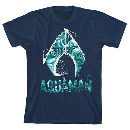 Aquaman Logo Trap Graphics Boy's Navy T-shirt
