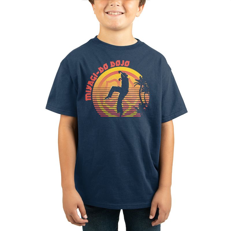 Cobra Kai 3 Miyagi-do Dojo Sunset Art Navy Youth Boys Short Sleeve Shirt
