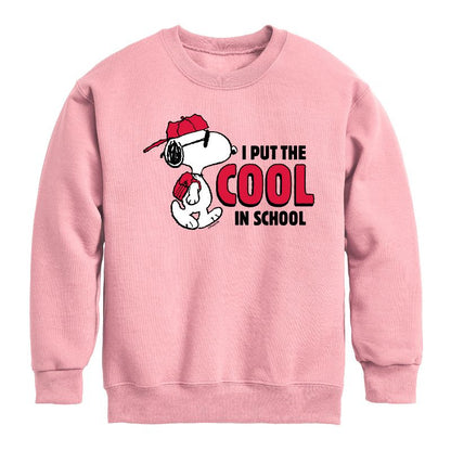 Boys' - Peanuts - Snoopy I Put the Cool in School Graphic Long Sleeve Fleece Sweatshirt