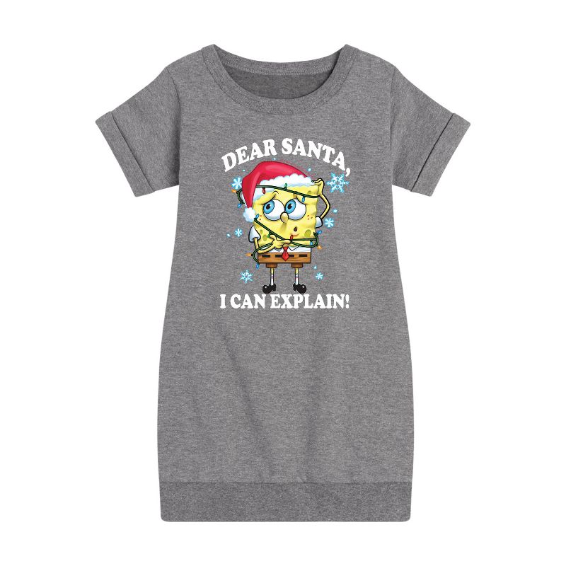 Girls' - SpongeBob SquarePants - Dear Santa Graphic Short Sleeve Fleece Dress