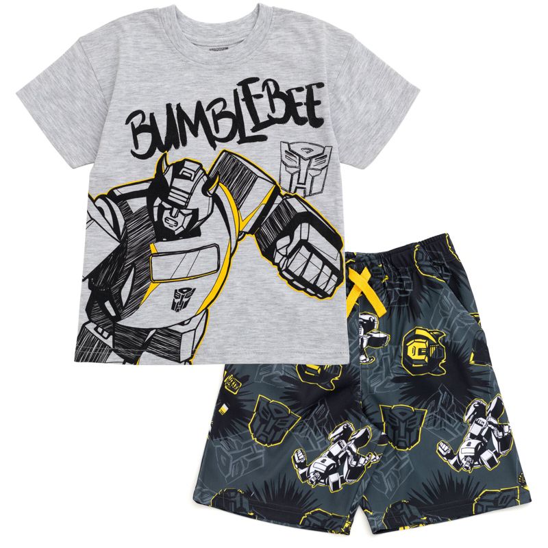 طقم ملابس تي شيرت جرافيكي وشورت شبكي من Transformers Bumblebee Optimus Prime للأطفال الصغار وحتى الكبار
