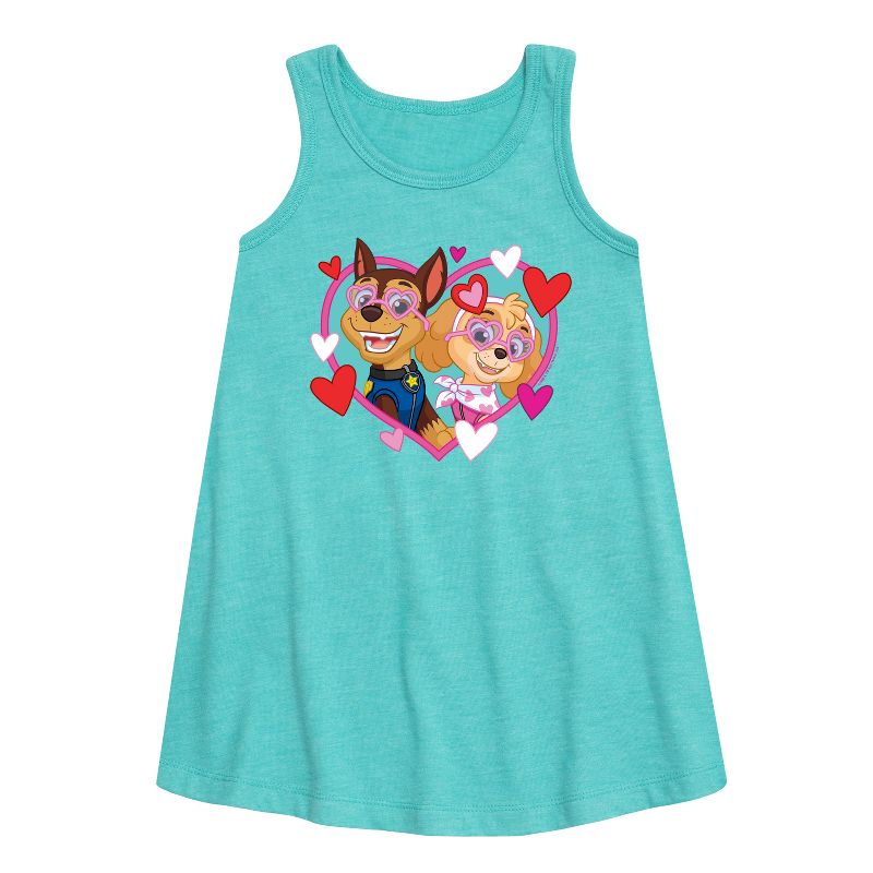 Girls' - Paw Patrol - Chase Sky Hearts Graphic Sleeveless Aline Dress
