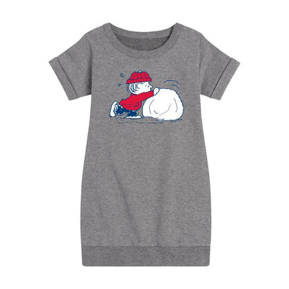 Girls' - Peanuts - Linus Snowball Graphic Short Sleeve Fleece Dress