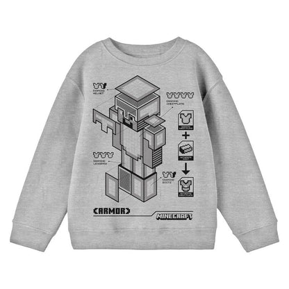 تي شيرت رياضي هيذر للشباب بأكمام طويلة وياقة دائرية ورسومات روبوت ماين كرافت