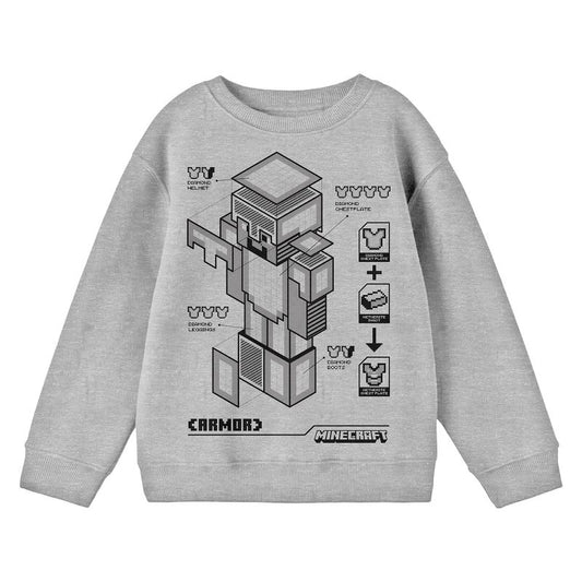تي شيرت رياضي هيذر للشباب بأكمام طويلة وياقة دائرية ورسومات روبوت ماين كرافت