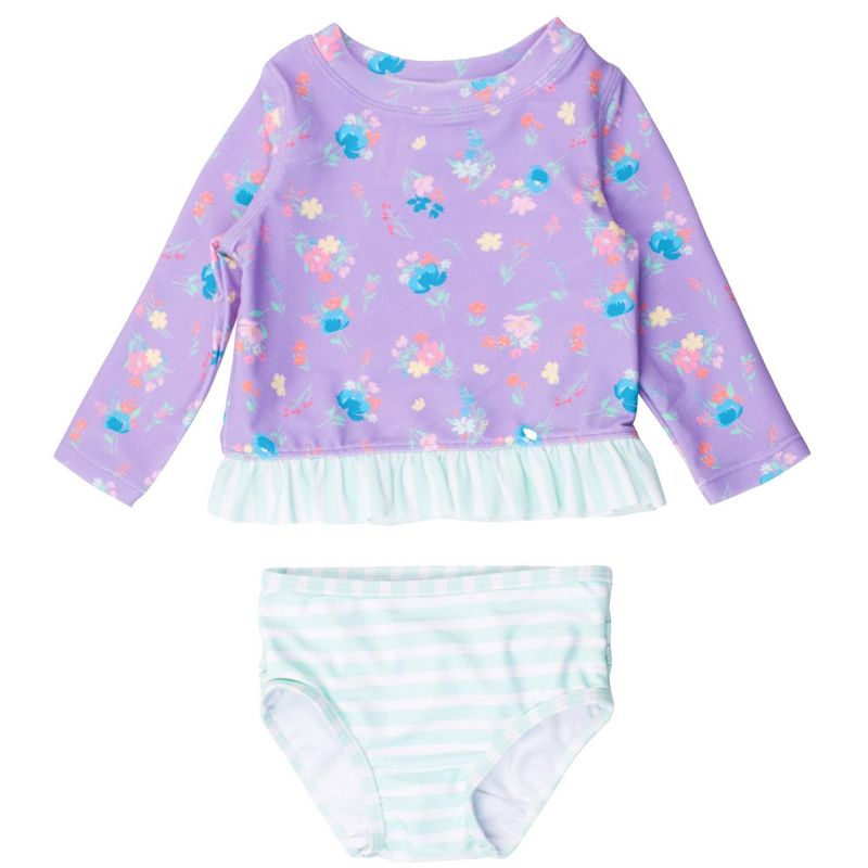 RuffleButts Toddler Girls UPF50+ Long Sleeve Rash Guard Bikini