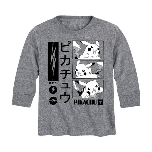 تي شيرت جرافيكي بأكمام طويلة بنمط البرق من بوكيمون - بيكاتشو للأولاد