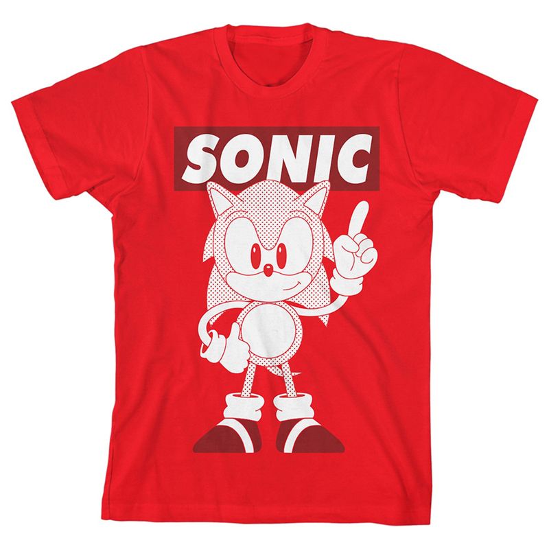 Bioworld Sonic the Hedgehog Classic Red and Black Dot Art Youth Red Short Sleeve Tee
