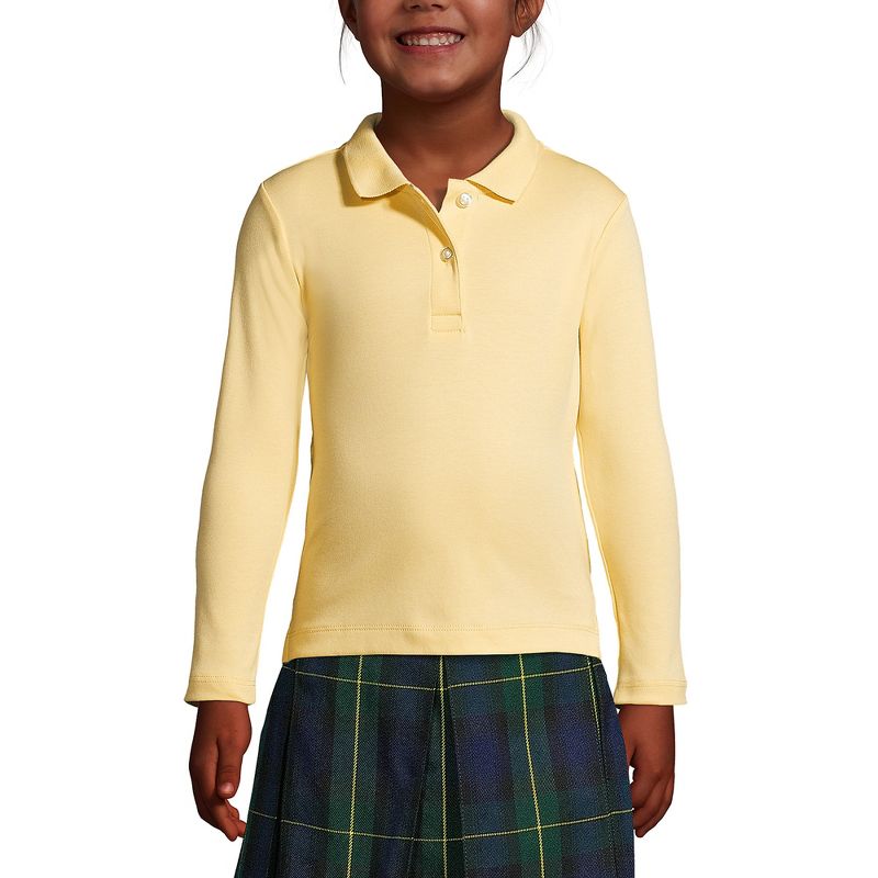 Lands' End School Uniform Kids Long Sleeve Feminine Fit Interlock Polo Shirt
