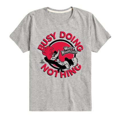 تي شيرت جرافيكي بأكمام قصيرة للأولاد - وودي وودبيكر - مشغول لا يفعل شيئًا