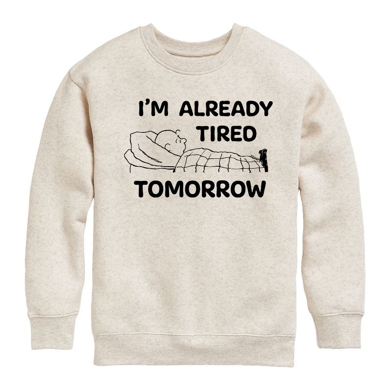 Boys' - Peanuts - Tired Tomorrow Graphic Long Sleeve Fleece Sweatshirt